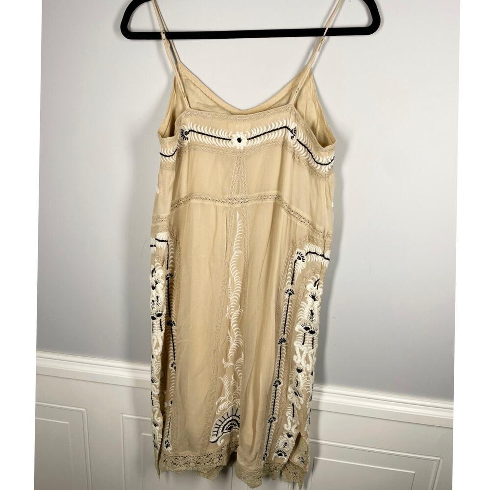 Anthropologie Maeve, Size XS, Tan w/Black & White Embroidered Slip Dress, Boho - Picture 3 of 8